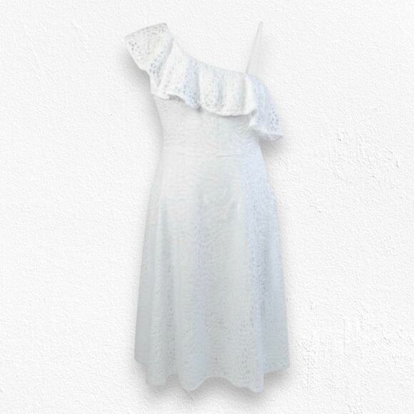 Lilly Pulitzer Callisto One Shoulder Resort White Terry Lace Midi Dress Size 12